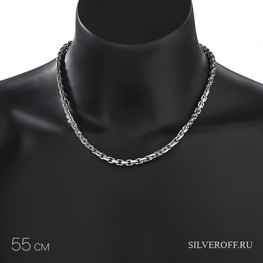 Серебряная мужская цепь, плетение якорь, покрытие родием, ширина 6 мм