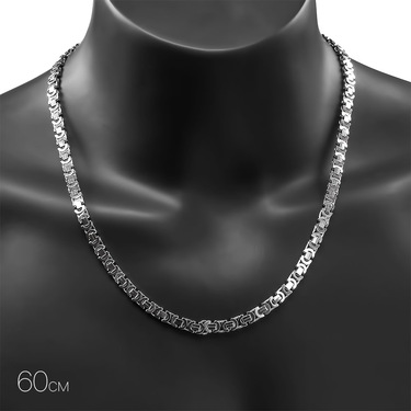 Серебряная мужская цепь, плетение Скобки, родий, ширина 6 мм