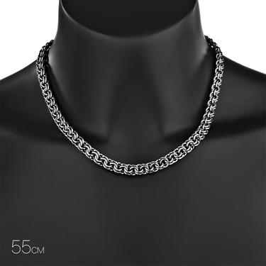 Серебряная цепь мужская, плетение ручной Бисмарк, покрытие оксид, замок коробочка, ширина 0,8 см