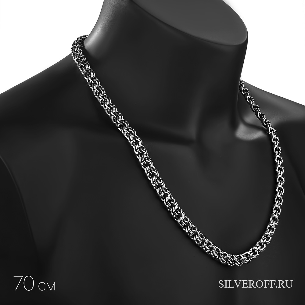 Мужская серебряная цепь Бисмарк, ручная работа, с чернением, ширина 1 см Цепочка на шею,Серебро,с замком Карабинный,РОССИЯ
