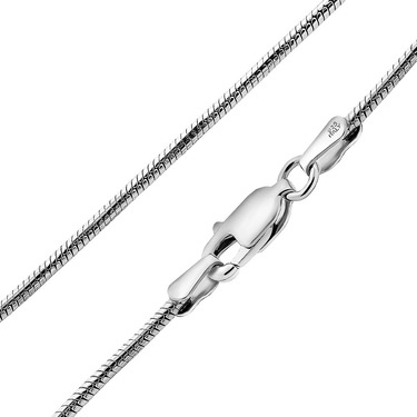 Серебряная цепочка, плетение снейк круглый, покрытие родий, ширина 1,2 мм