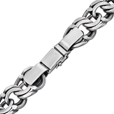 Широкая мужская серебряная цепь, плетение ручной Бисмарк, чернение, ширина 1,7 см