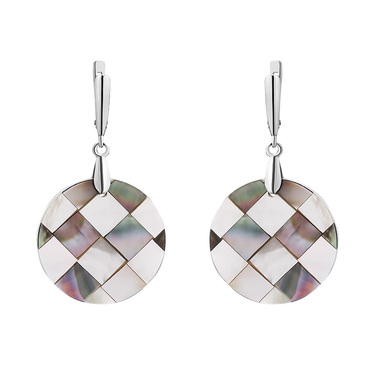 Перламутровые круглые серьги, мозаика, серебро 925, родий