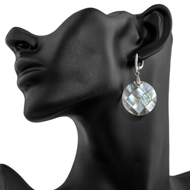 Перламутровые круглые серьги, мозаика, серебро 925, родий