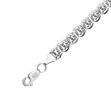 Серебряная цепочка, плетение Нонна/Бисмарк, родированая, ширина 7,6 мм