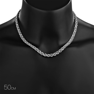 Серебряная цепочка, плетение Нонна/Бисмарк, родированая, ширина 7,6 мм