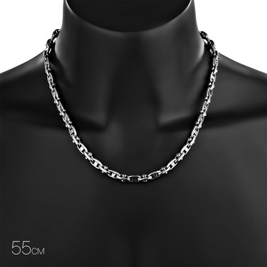 Серебряная мужская цепь, плетение якорное со вставками, ширина 6,3 мм