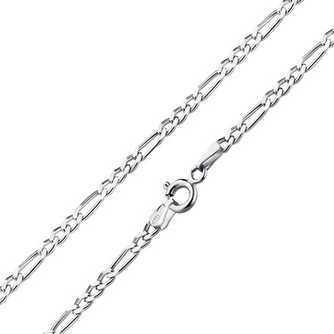 Серебряная цепочка плетение Картье (Фигаро), покрытие родием, ширина 1,7 мм