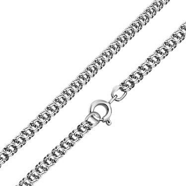 Серебряная цепочка, плетение Бисмарк с огранкой, родированая, ширина 3,4 мм