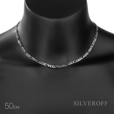 Серебряная цепь, плетение Картье (Фигаро), ширина 4,3 мм