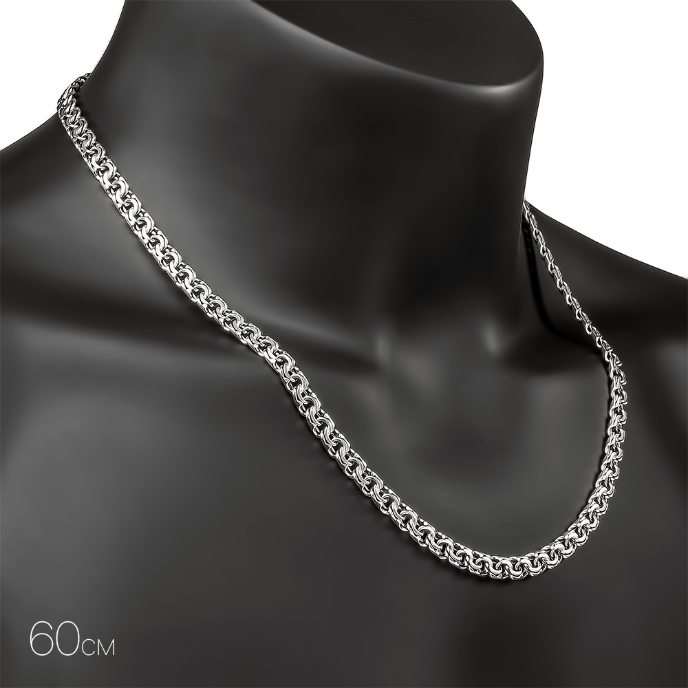 Мужская серебряная цепочка на шею, плетение ручной Бисмарк, ~45 грамм,ширина 7 мм - купить в Ювелирном магазине Silveroff