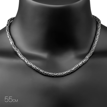 Серебряная цепочка, плетение Лисий хвост (Византийская) с чернением, ширина 4 мм