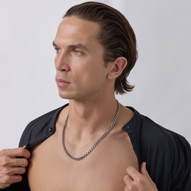 Серебряная цепочка, плетение ручной Бисмарк с алмазной гранью, более 30 грамм, чернение, ширина 6 мм