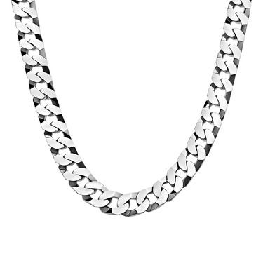 Серебряная мужская цепь, плетение Панцирь, покрытие родием, ширина 1 см