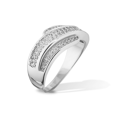 Серебряное женское кольцо с белыми фианитами, родий