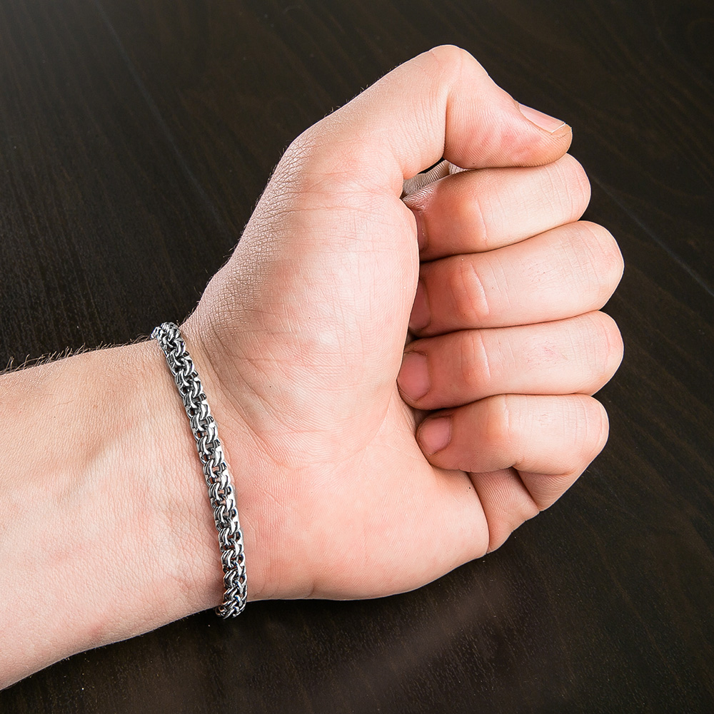 Браслет на руку,Серебро,с вставкой Без вставок,с замком Карабинный,РОССИЯ