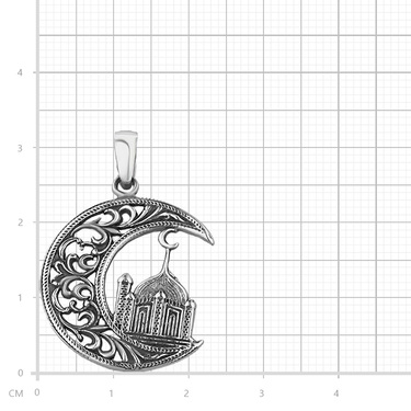 Серебряная подвеска Мечеть в полумесяце, оксидирование