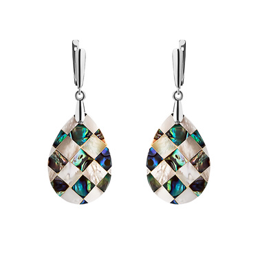 Перламутровые серьги капли, бело-зеленые, мозаика