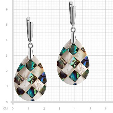 Перламутровые серьги капли, бело-зеленые, мозаика