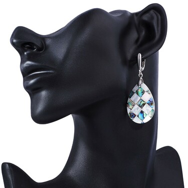 Перламутровые серьги капли, бело-зеленые, мозаика