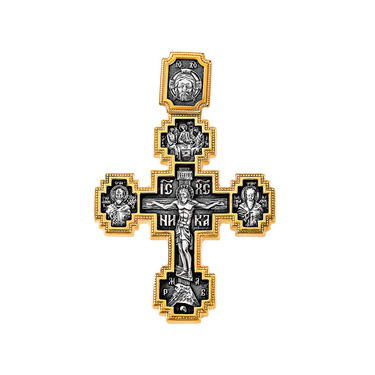 Серебряный большой мужской православный крест, чернение с позолотой