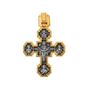 Серебряный большой мужской православный крест, чернение с позолотой