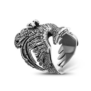 Серебряное кольцо Феникс, чернение