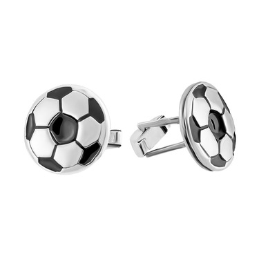 Серебряные запонки футбольный мяч с черной эмалью