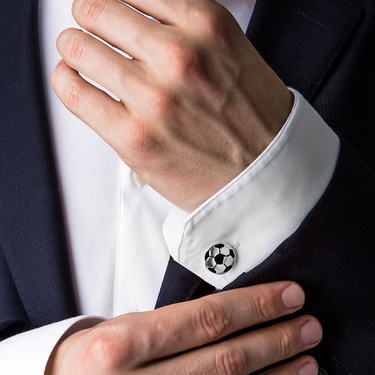 Серебряные запонки футбольный мяч с черной эмалью