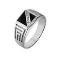 Серебряная мужская печатка с фианитами Кольцо,Перстень,Серебро,с вставкой Белая цвета,РОССИЯ