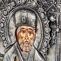 Православная икона Святой Николай Чудотворец, Антик, 12х16 см, серебро, гальваника Икона в дом,Икона,Медь