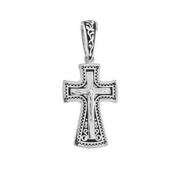 Серебряный мужской крестик, покрытие эмаль черная