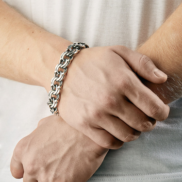 Серебряный браслет, плетение Бисмарк, чернение, ширина 1,7 см