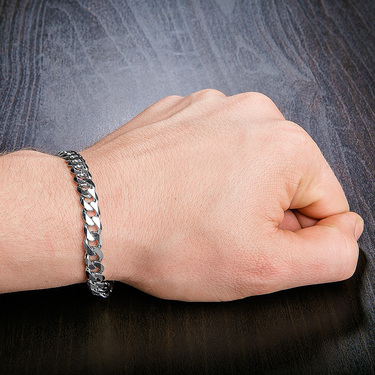 Серебряный мужской браслет, плетение Панцирное, родий ширина 7,5 мм