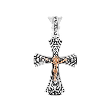 Серебряный православный крест с золотой накладкой и чернением