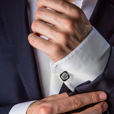 Серебряные запонки Корона Российской Империи, с черной эмалью