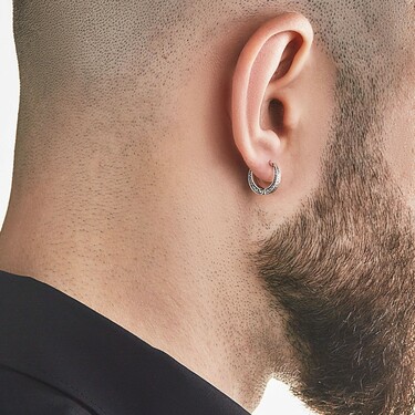 Серебряная мужская моно серьга кольцо в ухо с орнаментом, чернение