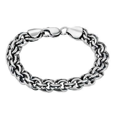 Серебряный мужской браслет, плетение ручной Бисмарк с чернением, ширина 1,1 см