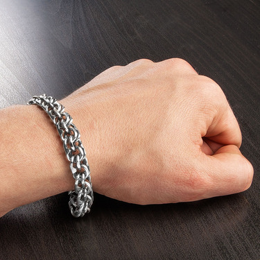 Серебряный мужской браслет, плетение ручной Бисмарк с чернением, ширина 1,1 см