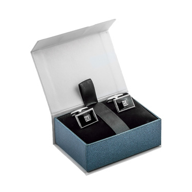 Серебряные запонки в рубашку, покрытие родием, черная эмаль, фианиты