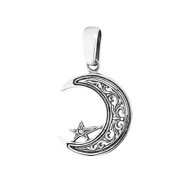 Серебряная подвеска Звезда в полумесяце с фианитом, оксид