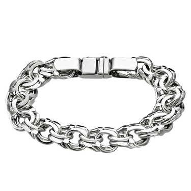 Широкий мужской браслет, плетение ручной плоский Бисмарк с родием, замок коробочка, ширина 1,7 см