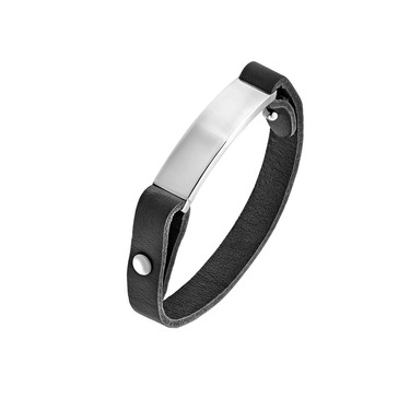 Браслет из черной кожи с серебряной вставкой, ширина 1,1 см