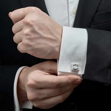 Серебряные запонки со вставками, родий