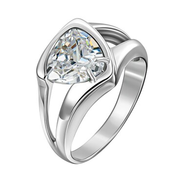 Серебряное женское кольцо с белым фианитом, родий