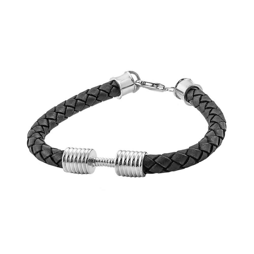 Браслет на руку,Серебро,Натуральная кожа,с вставкой Серебряная вставка Белая цвета,с замком Карабинный,РОССИЯ