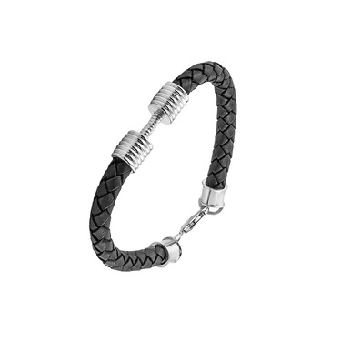 Кожаный браслет с серебряными вставками, ширина 0,8 см