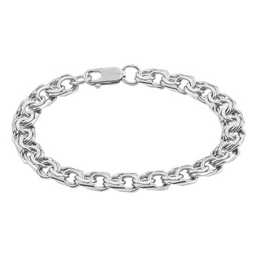 Серебряный мужской браслет, плетение Московский Бисмарк, родирование, ширина 0,9 см