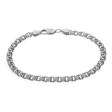 Серебряный браслет, плетение Бисмарк покрытие родием, ширина 4 мм