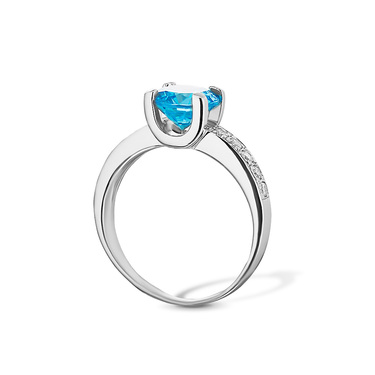 Серебряное женское помолвочное кольцо с голубым фианитом, родий